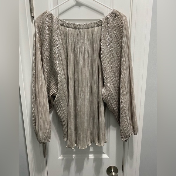 NWOT CHICO’S SHIMMERY CRINKLE TOP IN CHAMPAGNE - Picture 4 of 6
